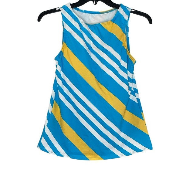 LANDS' END Blue and Yellow Size 10 Chlorine Resistant High Neck Tankini Swim Top - Picture 3 of 12